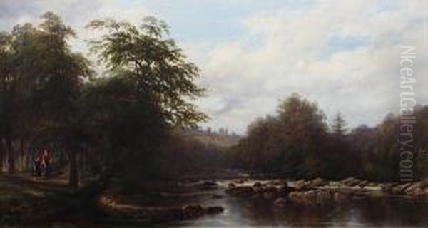 On The Usk Above Brecon by Thomas Baker Of Leamington