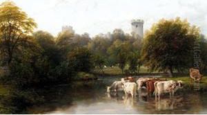 Mill Pond With Cows, Warwick Castle Beyond