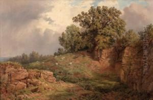 Schafherde In Felsiger Landschaft by Samuel Henry Baker