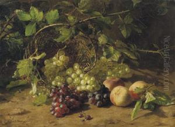 Grapes And Peaches On A Forest Floor - view 1