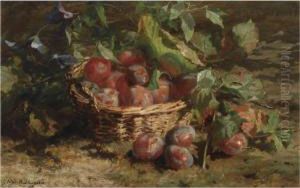 A Still Life With Plums In A Basket A Still Life With Plums In A Basket