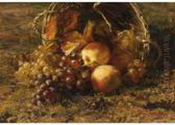 A Still Life With Grapes And Apples In A Basket - view 1