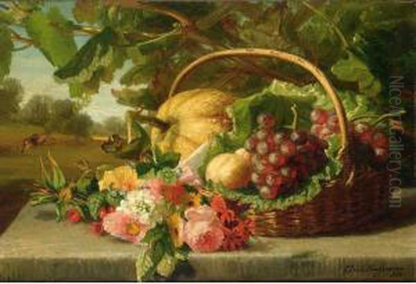 A Still Life With Flowers, Grapes And A Melon - view 1