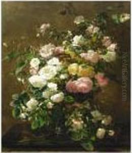 Roses In A Stoneware Vase by Geraldine Jacoba Van De Sande Bakhuyzen