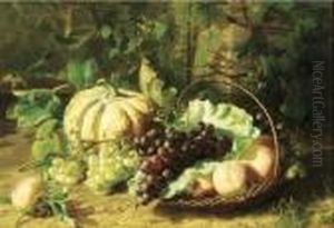 Peaches, Grapes And A Pumpkin In A Sunny Corner Of A Vegetable Garden by Geraldine Jacoba Van De Sande Bakhuyzen