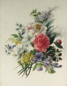 A Still Life With A Slipperflower, A Rose, Lilac, Aster Andcamellia