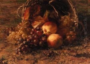 Grapes And Apples In An Overturned Basket On A Forest Floor by Geraldine Jacoba Van De Sande Bakhuyzen