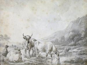 Cattle At The Stream by Hendrikus van den Sande Bakhuyzen
