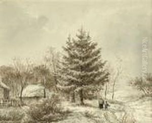 Walking On A Snowy Path by Hendrikus van den Sande Bakhuyzen