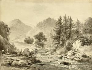 Crossing The Bridge In A Mountainous Landscape Crossing The Bridge In A Mountainous Landscape