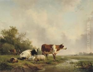 Resting Cattle In A Meadow by Hendrikus van den Sande Bakhuyzen
