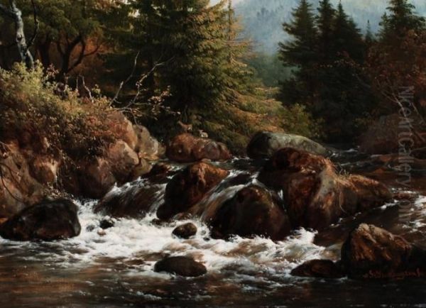Gebirgige Landschaft Mit Einem Wasserfall Im Bachlauf - view 1