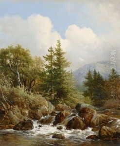 Mittelgebirgslandschaft Mit Einem Wasserfall.