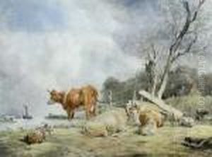 Cattle And Sheep Grazing On The Banks Of A Dutch River by Hendrikus van den Sande Bakhuyzen
