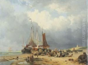 Sorting The Catch On The Beach Of Scheveningen by Hendrikus van den Sande Bakhuyzen