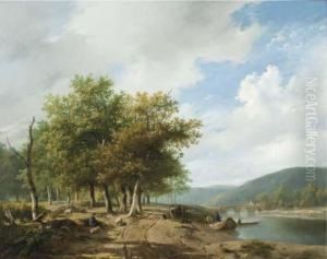 Daily Activities Along A River In A Hilly Landscape