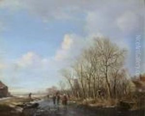 Woodgatherers On A Frozen Stream