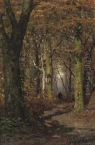 Wandering Through A Forest In Autumn by Julius Jacobus Van De Sande Bakhuyzen