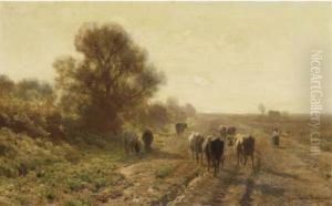 Guiding The Cattle Along A Path On A Sunny Afternoon