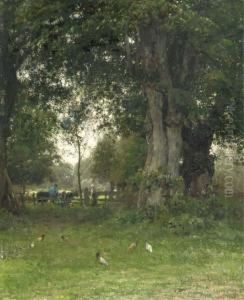 De Melkbocht: Milking Time by Julius Jacobus Van De Sande Bakhuyzen
