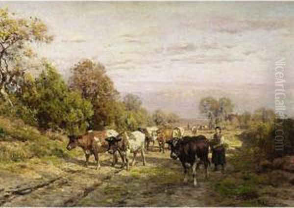 A Herdsmen With Cattle On A Countryroad, Drenthe - view 1