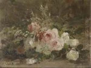 Rozes On A Forest Floor - A Study by Julius Jacobus Van De Sande Bakhuyzen