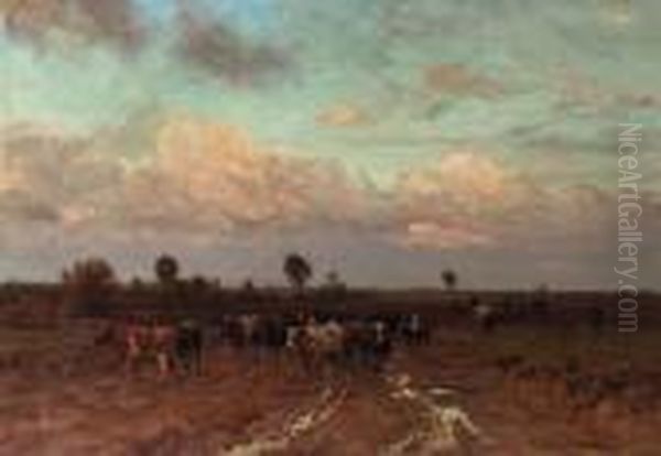 A Herdsman Driving Cattle Through A Heath Landscape - view 1