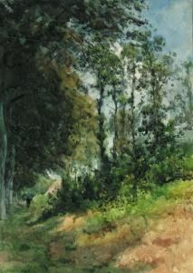 Trees Along A Lake by Julius Jacobus Van De Sande Bakhuyzen