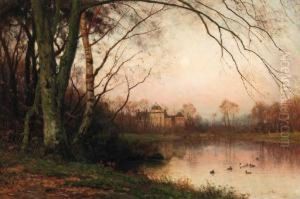 Het Haagse Bos With Huis Ten Bosch In The Distance by Julius Jacobus Van De Sande Bakhuyzen