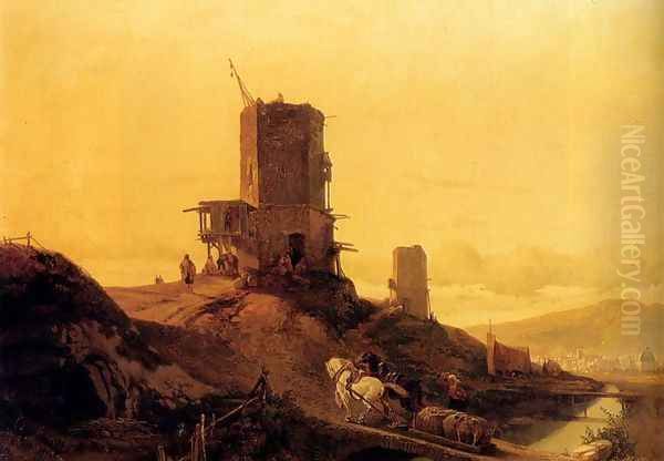 A Hill With An Arab Windmill Under Construction, A Town In The Distance - view 1