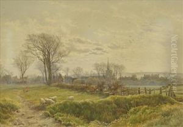 The Edge Ofthe Village, A Scene In Early Autumn With Figure And Sheep By Apath - view 1