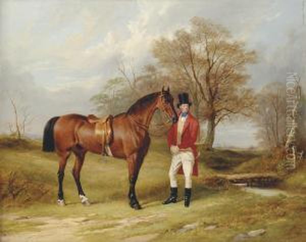 A Gentleman Standing Beside His Hunter, In A Wooded Landscape - view 1