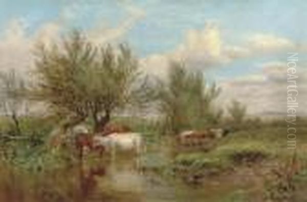 Cattle Watering In A Summer Landscape - view 1
