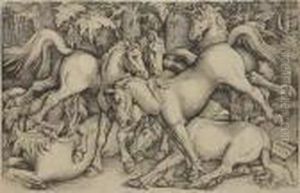 Group Of Seven Wild Horses by Hans Baldung Grien