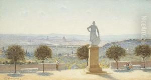Statue Of Desideris The Sculptor Looking Out Over Florence by Edwin Bale