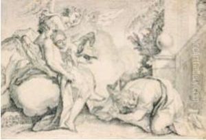 Visione Di Tre Angeli Con Uomo Inginocchiato by Antonio Balestra