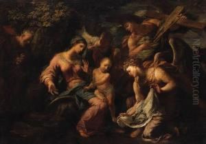 Angels Showing The Instruments Of The Passion To The Infant Christand The Holy Family by Antonio Balestra