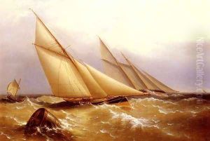 A Schooner And Cutter Yacht Rounding A Buoy
