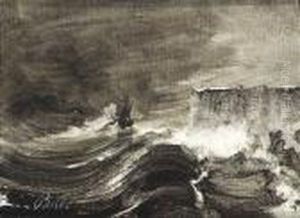 Fra Nordkapp Olje Pa Papir Montert Pa Treplate by Peder Balke