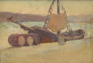 Fishing Boat In Harbour by Wilfred Williams Ball