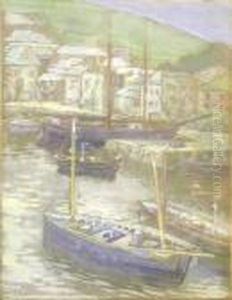 Fishing Boats Off A Jetty, Possibly Newlyn School by Wilfred Williams Ball