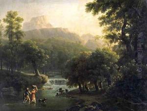 Landscape with Figures Crossing a River by Jean-Joseph-Xavier Bidauld