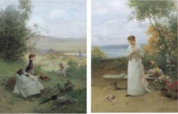 The Love Letter And Young Women Sitting In A Field: A Pair - view 1