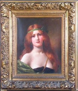 A Portrait Of A Girl With Flowing Red Hair And A Green Dress