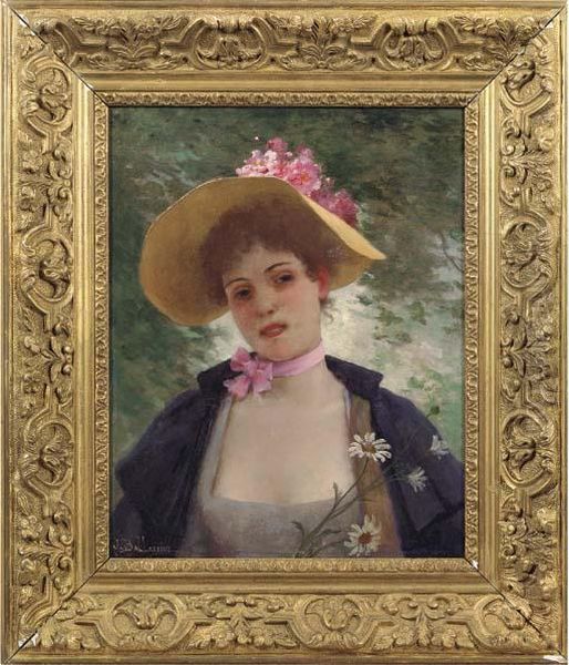 A Young Beauty Picking Daisies - view 1