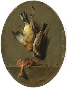 A trompe l'oeil of dead songbirds by Jean-Joseph-Xavier Bidauld