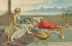 Two Harem Girls On A Terrace by Francesco Ballesio