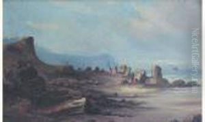"peche A Pied Sur Une Greve Protegee Par Une Batterie". by Auguste Ballin
