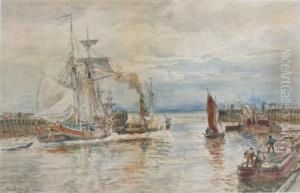 A Sailing Ship Being Taken Out Of Harbour By A Paddle Steamer