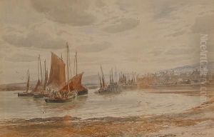 Fishing Boats Close To Habour; Boat Builders By The Shore.